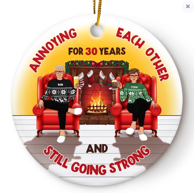 Christmas Fireplace Annoying Each Other - Gift For Couples - Personalized Custom Circle Ceramic Ornament