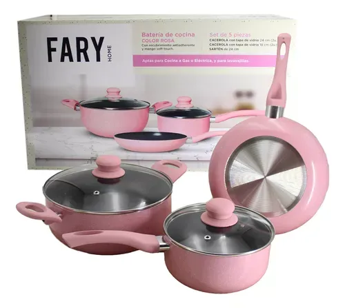 Batería De Ollas Juego Cocina Tapa Antiadherente 5 Piezas