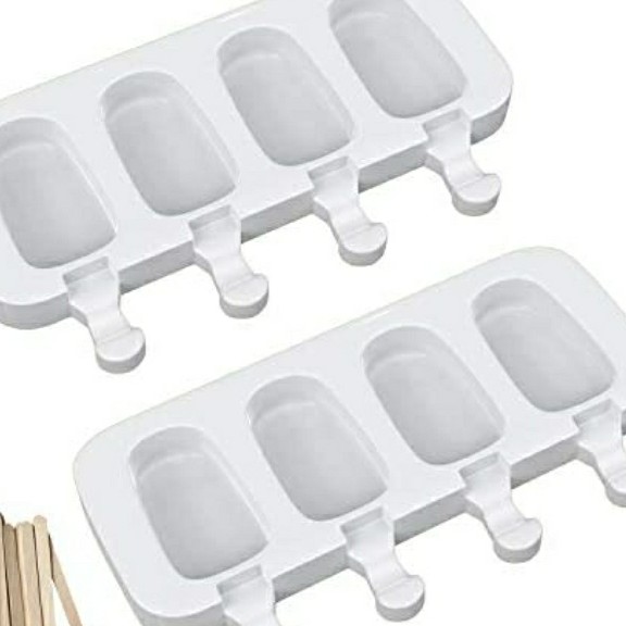 Ouddy Popsicle Molds Set of 2, Silicone Ice Pop Molds 4 Cavities Homemade Cake Pop Mold Ice Cream Mold Oval with 50 Wooden Sticks for DIY Ice Cream