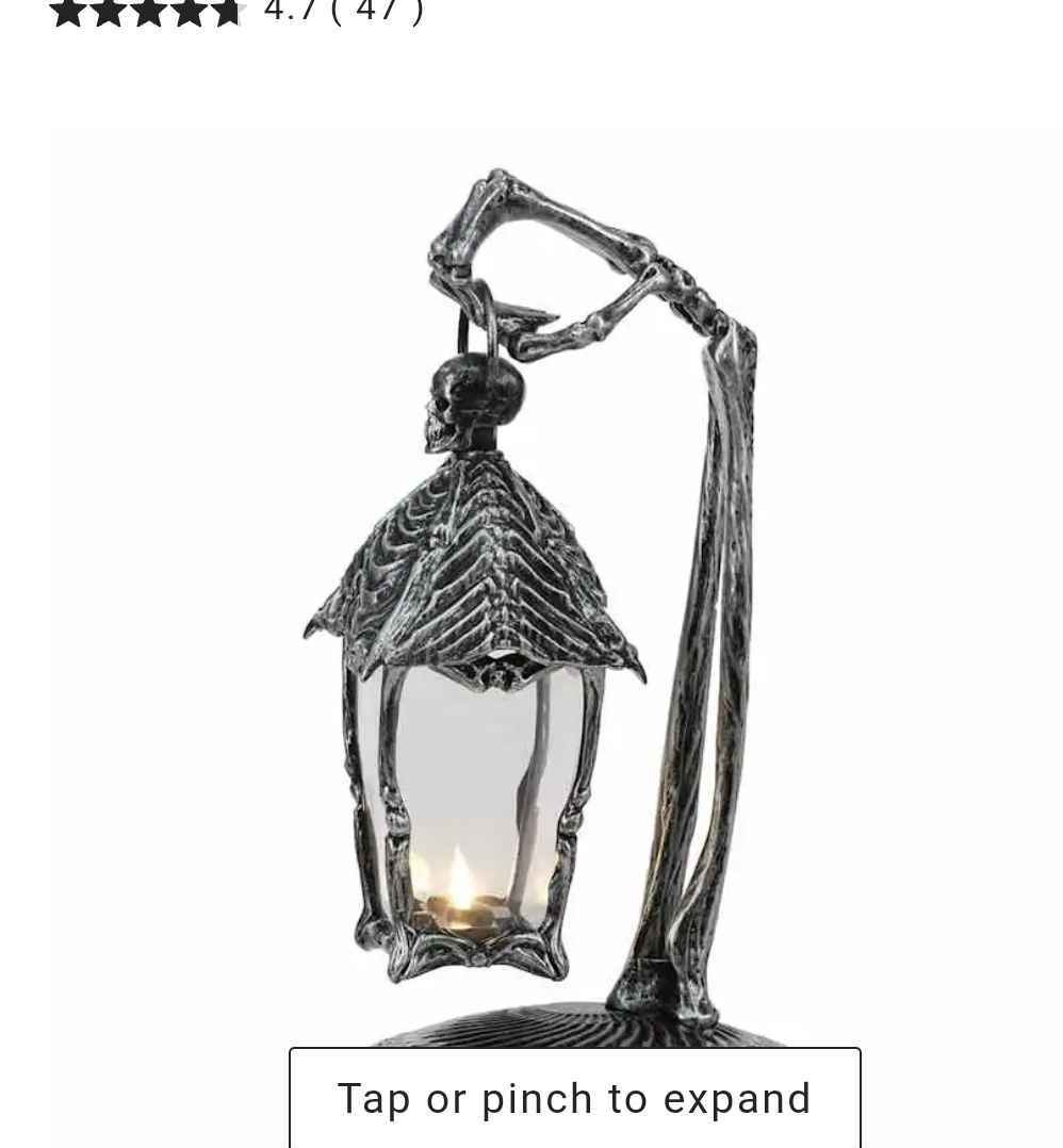 Midnight Shadows Black with Silver Finish Halloween Skeleton Lantern, 16.5"
