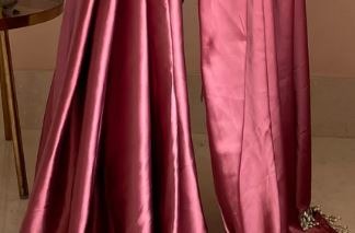 Tea Rose Satin Silk Saree with Handmade Tassels on Pallu