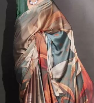 Tikhi Imli  Printed Bollywood Satin Saree  (Dark Green)