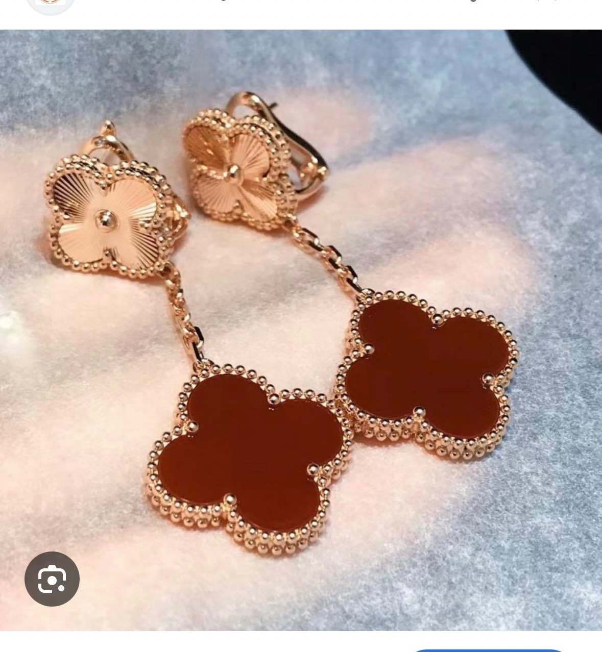 Van Cleef & Arpels Vintage Alhambra 18k Rose Gold and Carnelian 2 Motif Earrings