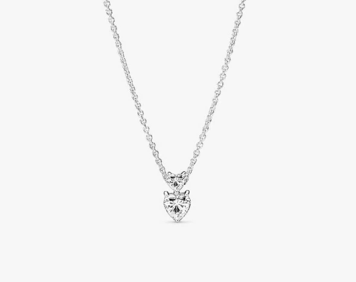 Double Heart Pendant Sparkling Collier Necklace