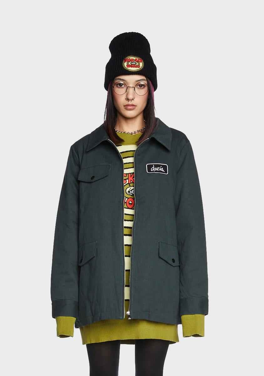 Dolls Kill x Daria Oversized Canvas Sick Sad World Zip Up Jacket - Green