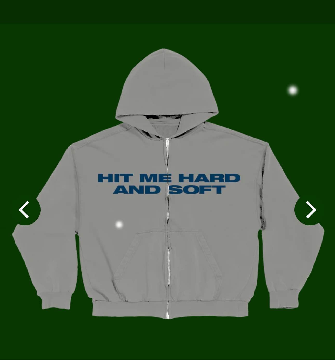 HIT ME HARD AND SOFT GREY ZIPPER HOODIE