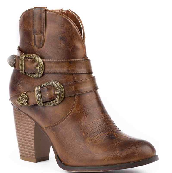Roper Women's Maybelle Burnished Brown Belted Short Western Boots - Round Toe