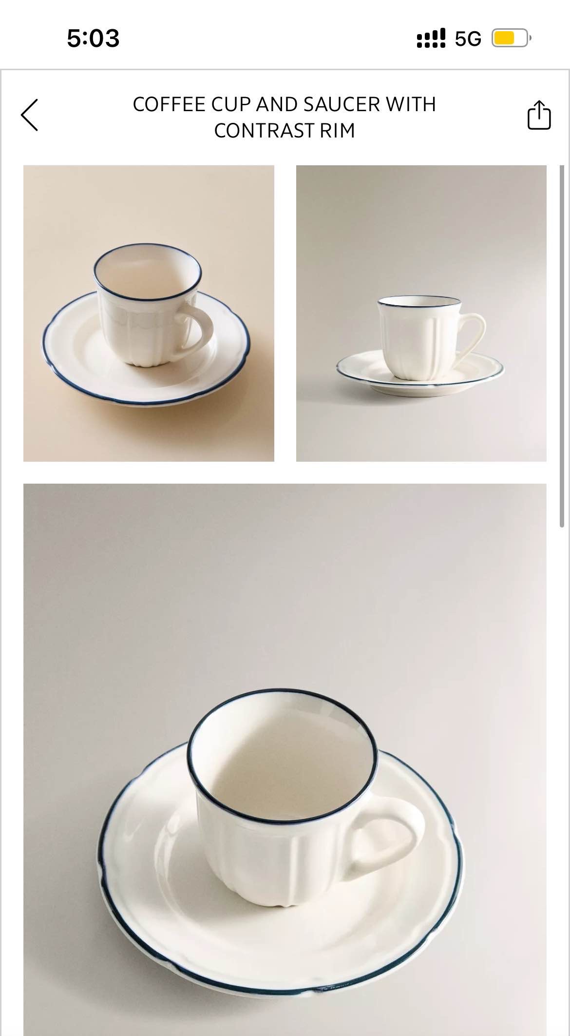 COFFEE CUP AND SAUCER WITH CONTRAST RIM