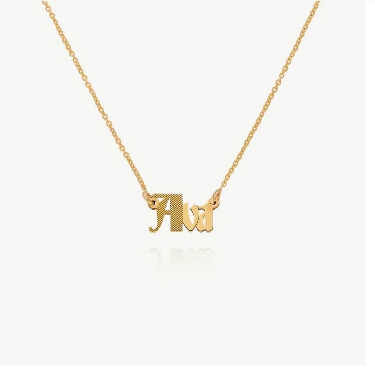 Wednesday Textured Gothic Name Necklace in 18K Gold Plating