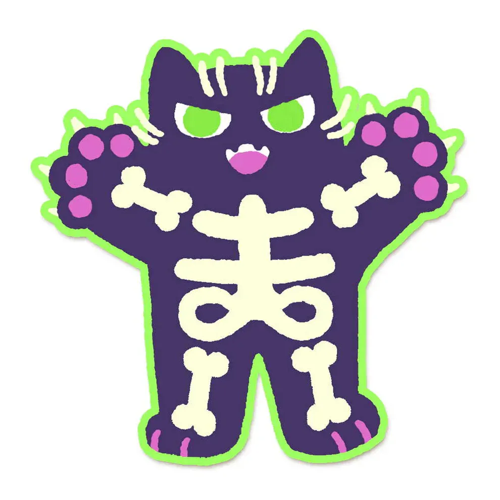 Skeleton Halloween Cat Vinyl Sticker