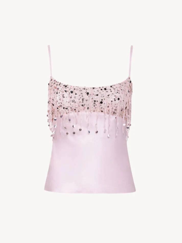 Yasmin Hand Beaded Tank- Blush Pink
