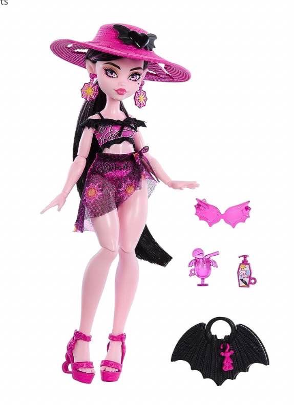 Monster High Scare-adise Island Draculaura Doll with Swimsuit, Sarong and Beach Accessories like Hat, Sunscreen, and Tote
