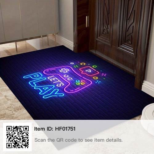 1pc Neon Video Game Floor Mat, Large Game Area Rug, Gamer Carpet, Game Printed Living Room Mat Bedroom Mat