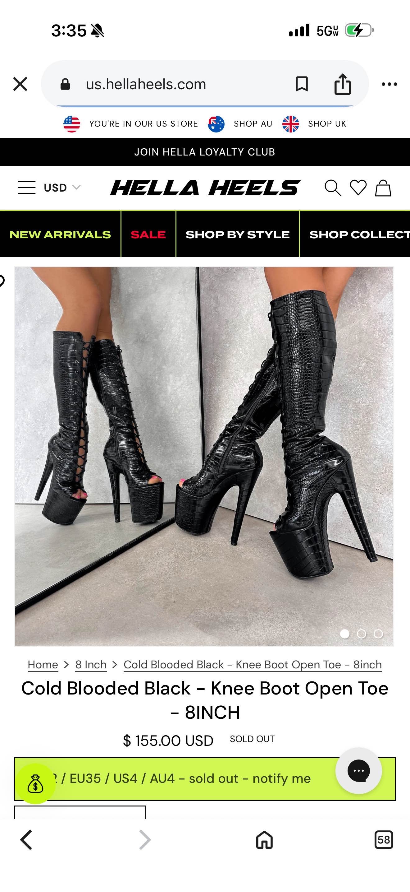 cold blooded black (8 inch heel)
