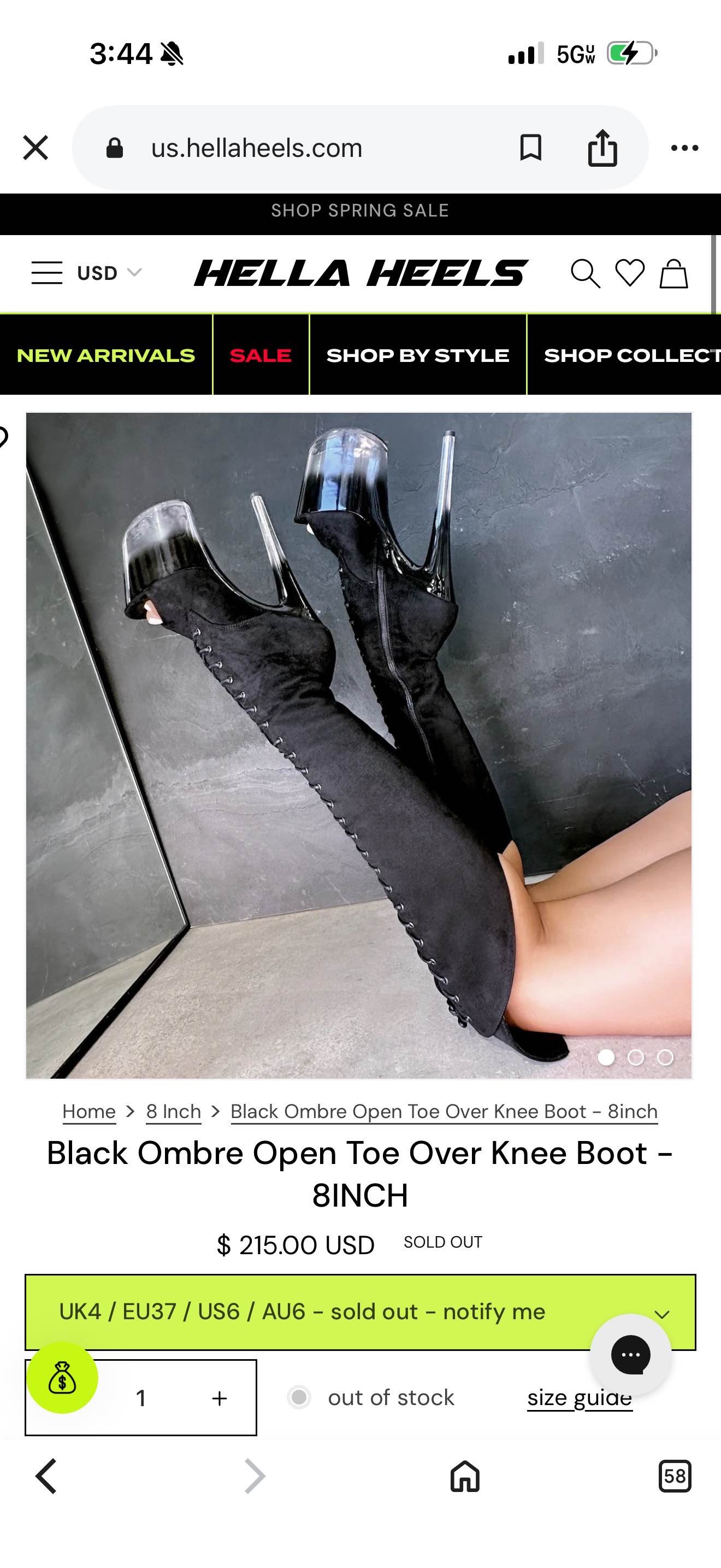 black ombré open toe boot (8 inch heel)