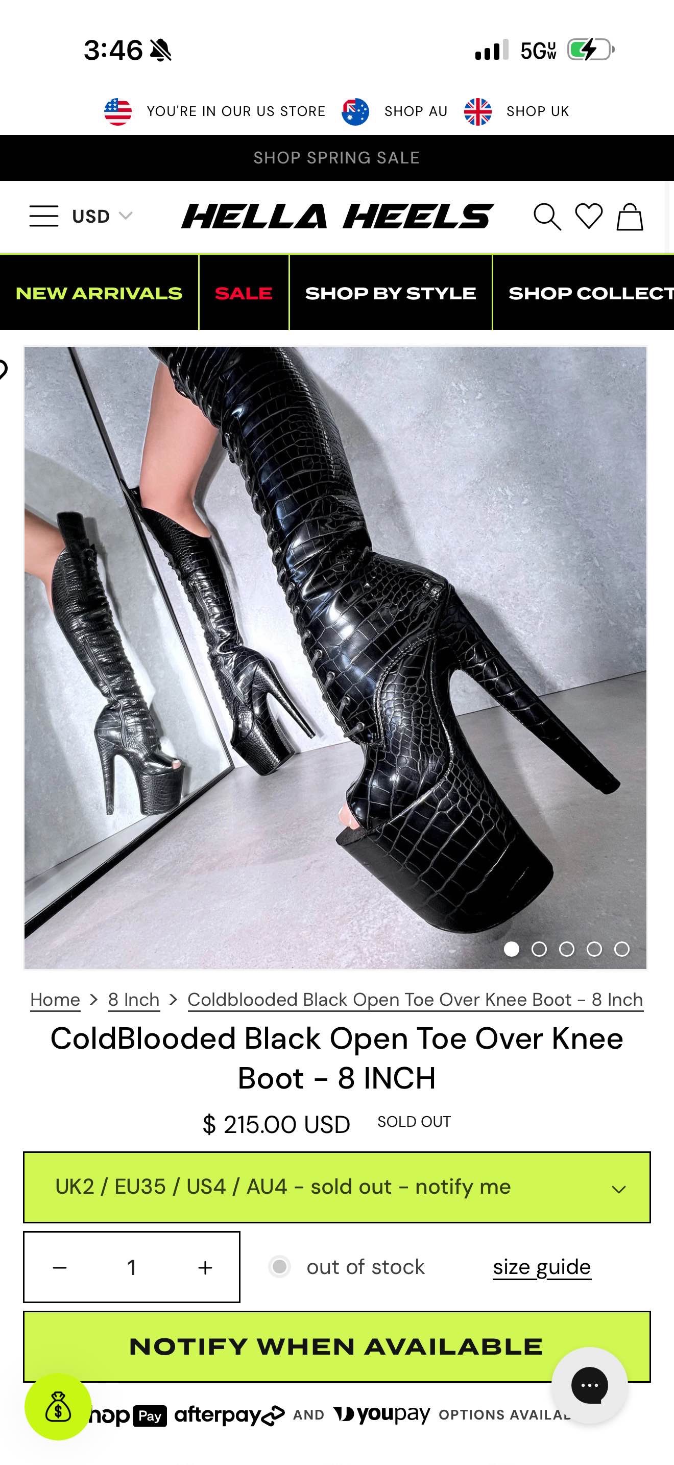 cold blooded black over knee boot (8 inch heel)