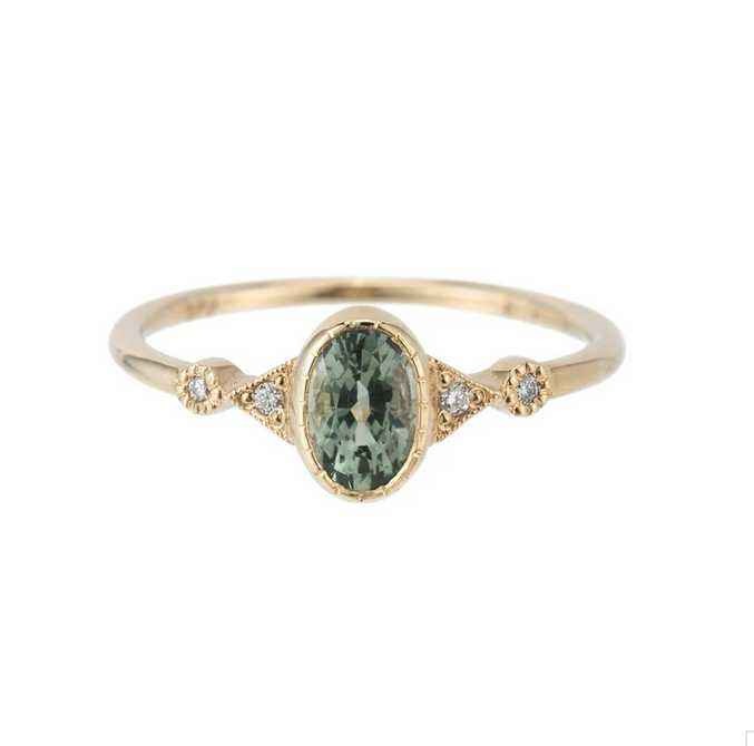 Green Sapphire Oval Duo Deco Ring
