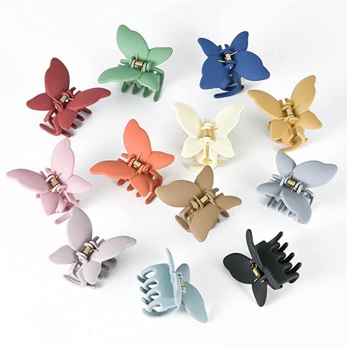 12 PCS Butterfly Claw Clips Non Slip Hair Clips Matte Hair Clamps Hair Accessories Strong Hold Hair Jaw Clips for Women Girls Thick Thin Hair Mothers Day Gifts (Mixed color, 12 pack)