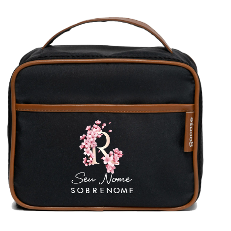 Lancheira Térmica Midi Preta - Iniciais Cherry Blossom - Gocase