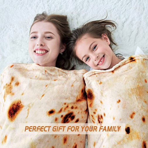 CASOFU Burritos Blanket, Giant Flour Tortilla Throw Blanket, Novelty Tortilla Blanket for Your Family, 285 GSM Soft and Comfortable Flannel Taco Blanket for Adults. (71 inches)