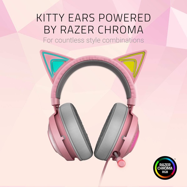Razer Kraken Kitty RGB USB Gaming Headset: THX 7.1 Spatial Surround Sound - Chroma RGB Lighting - Retractable Active Noise Cancelling Mic - Lightweight Aluminum Frame - For PC - Quartz Pink