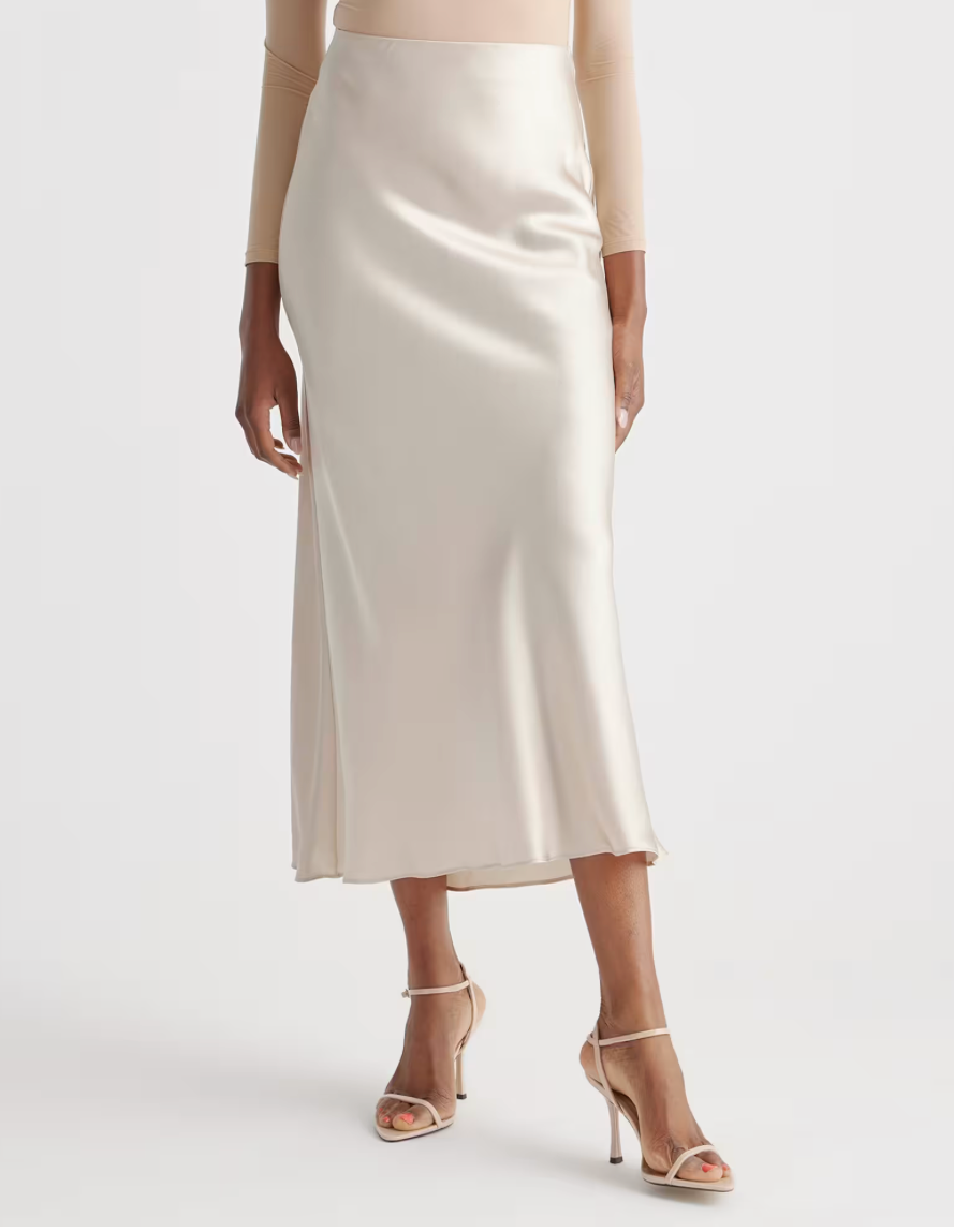 100% Washable Silk Maxi Skirt in Champagne