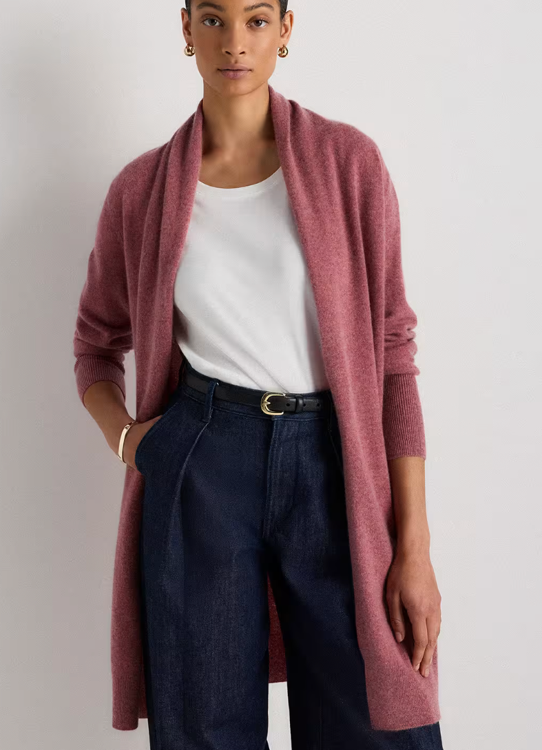 Mongolian Cashmere Duster Cardigan Sweater in Heather Shaded Rose Pink