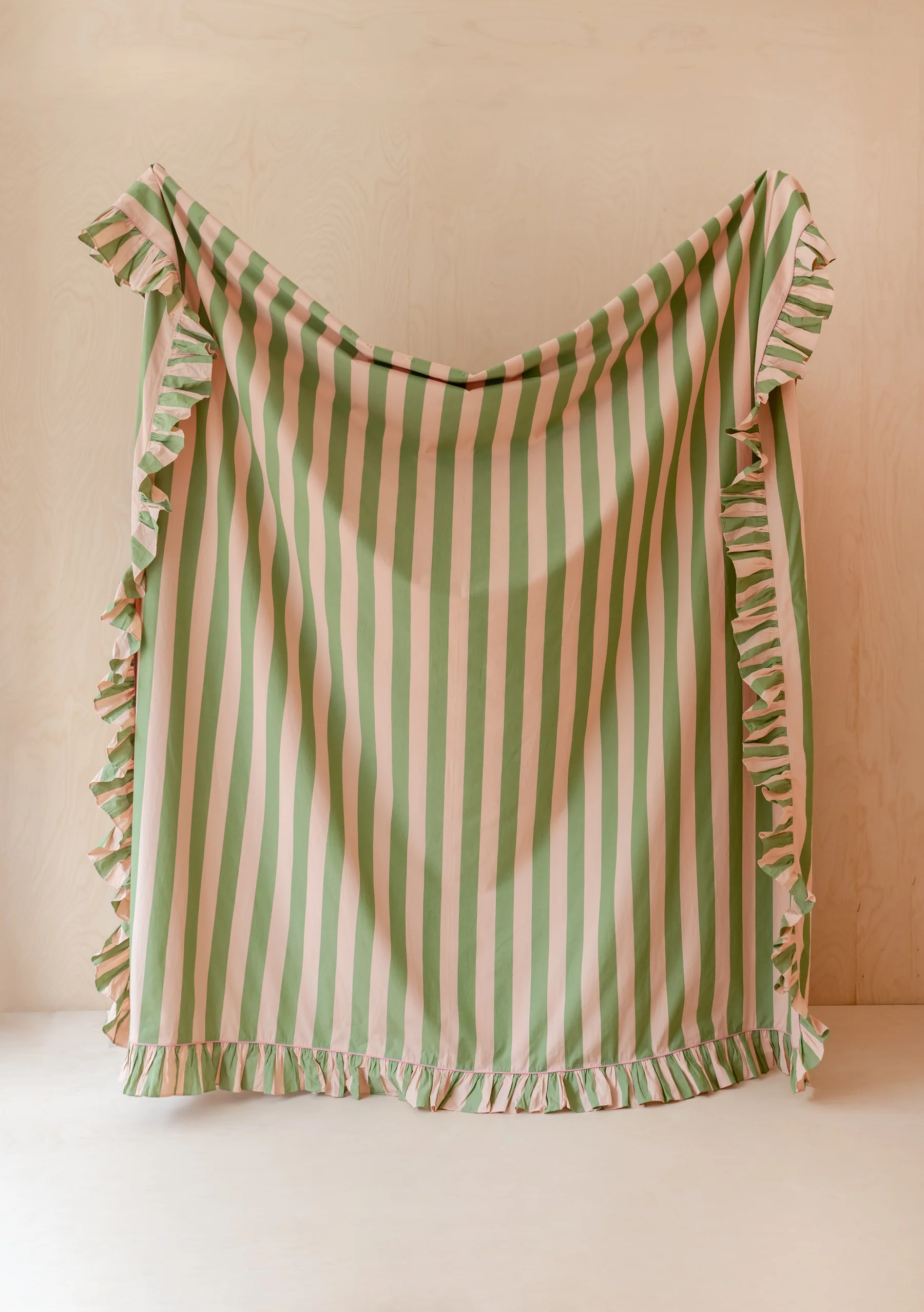 Cotton Duvet Cover and Pillowcase Set in Green Stripe