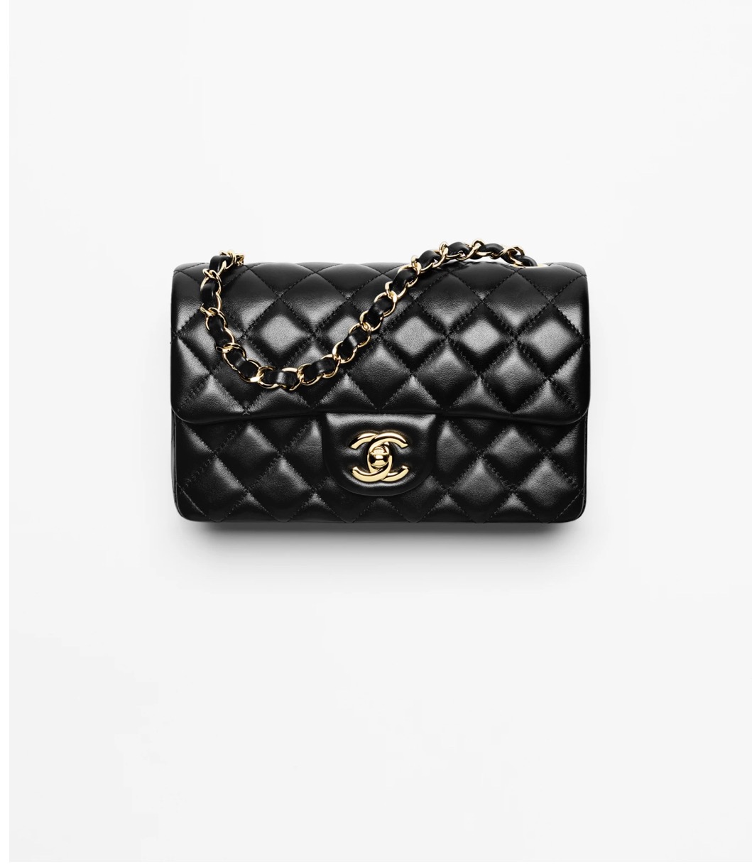 Mini mala de aba, Pele de cordeiro & metal dourado, preto — Moda | CHANEL