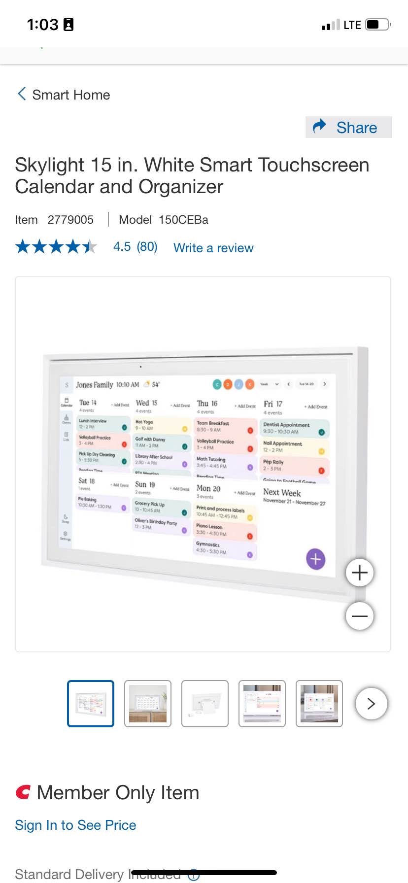 Skylight White Smart Touchscreen Calendar and Organizar
