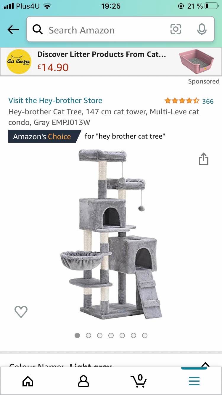 Hey-brother 147 cm Multi-Level Cat Tree Condo Furniture with Sisal-Covered Scratching Posts, 2 Plush Condos, Hammock for Kittens, Cats and Pets (Light Gray)
