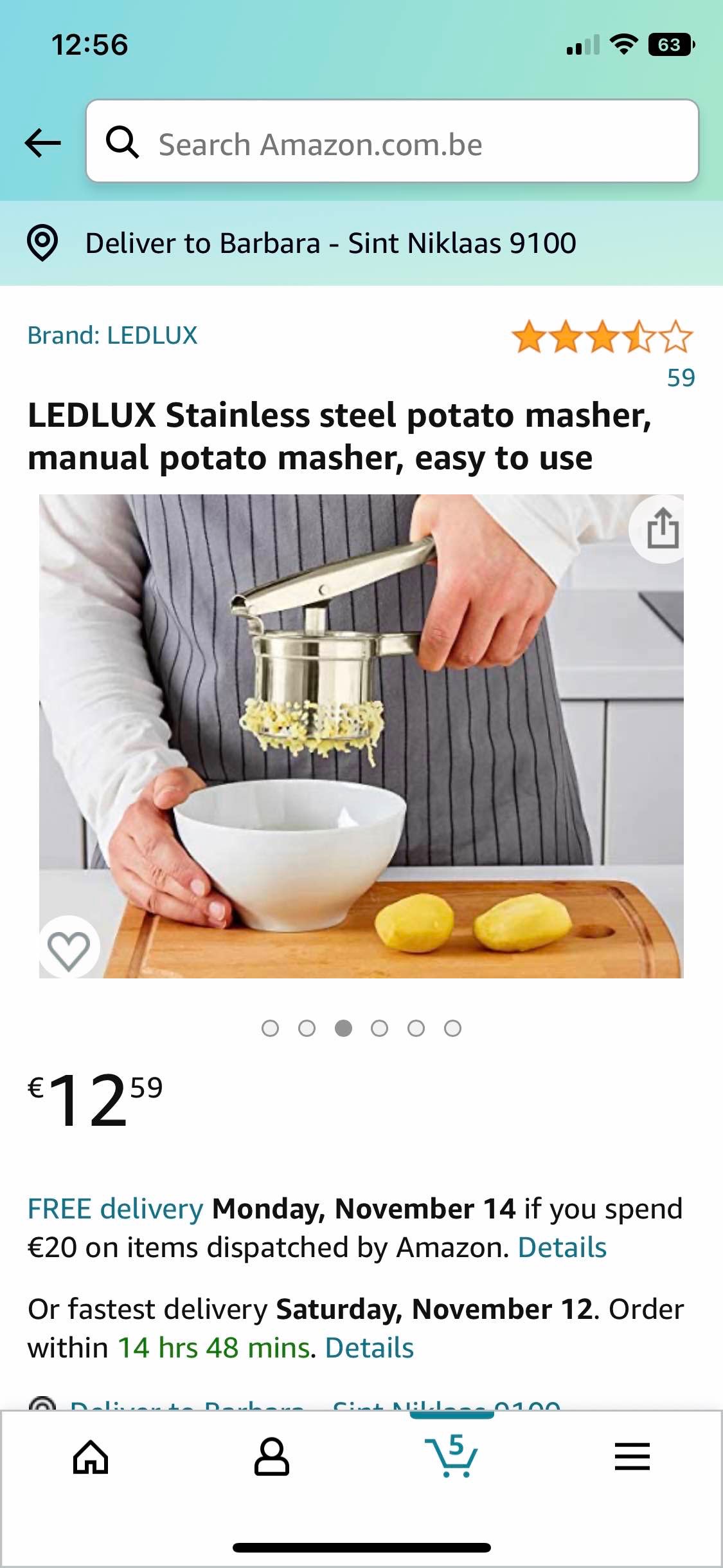 LEDLUX Stainless steel potato masher, manual potato masher, easy to use