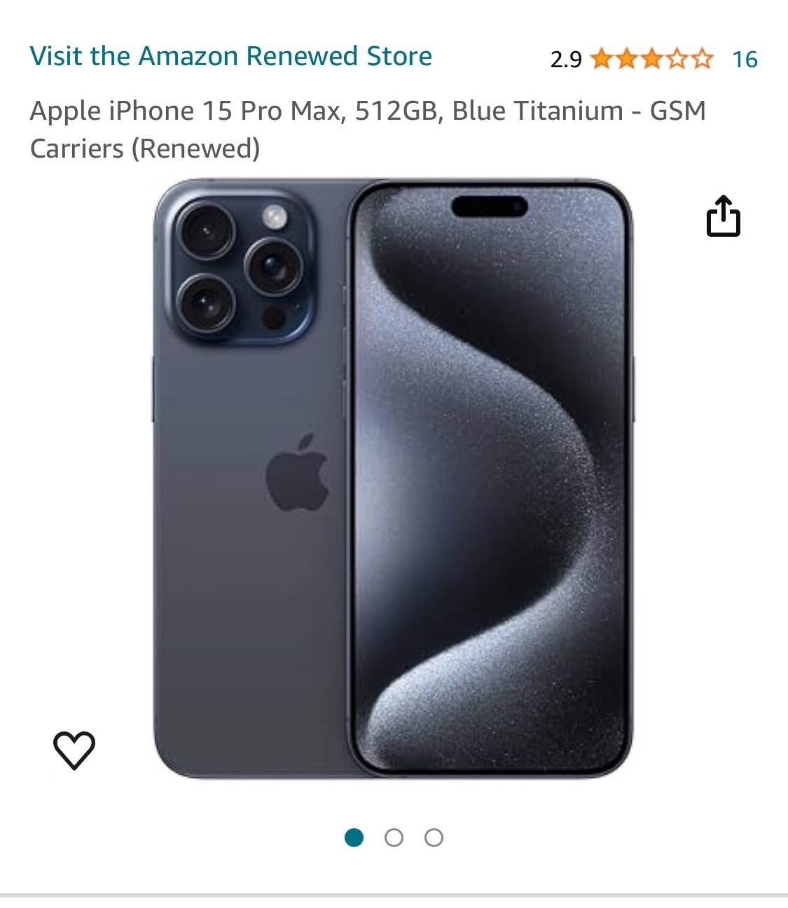 Apple iPhone 15 Pro Max, 512GB, Blu Titanium - GSM Carriers (Renewed)