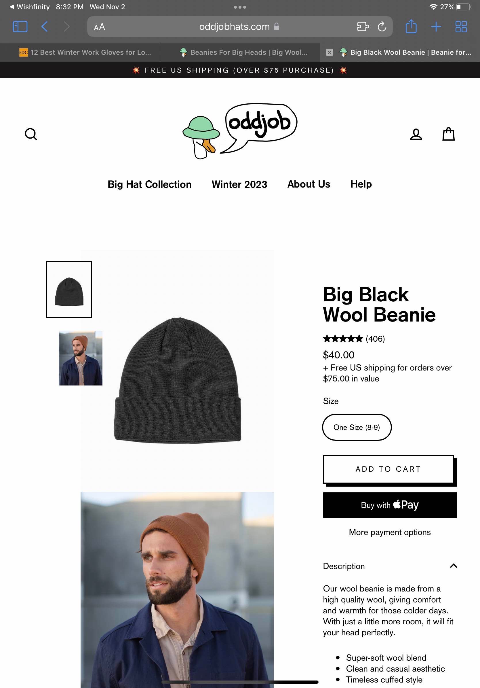 Big Black Wool Beanie