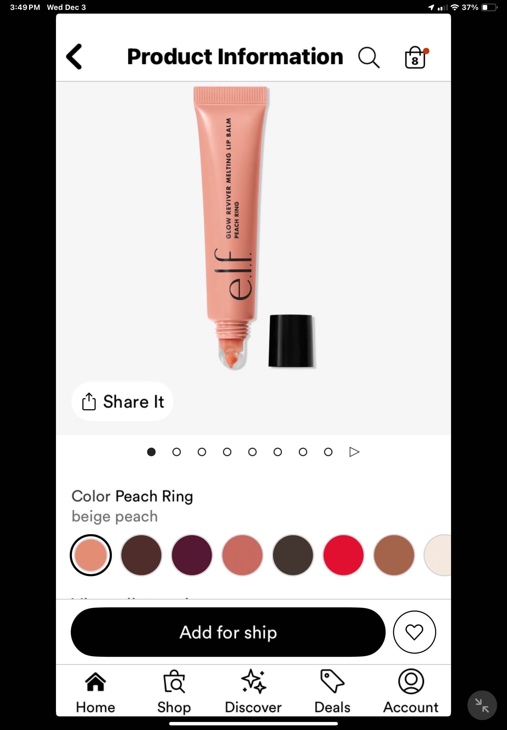 e.l.f. Glow Reviver Melting Lip Balm, Peach Ring, 0.52oz