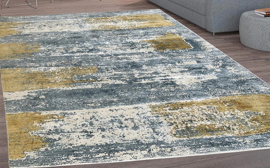 Rugslane Grey and Gold Color Abstract Luxurius Design 100% Viscose Carpet