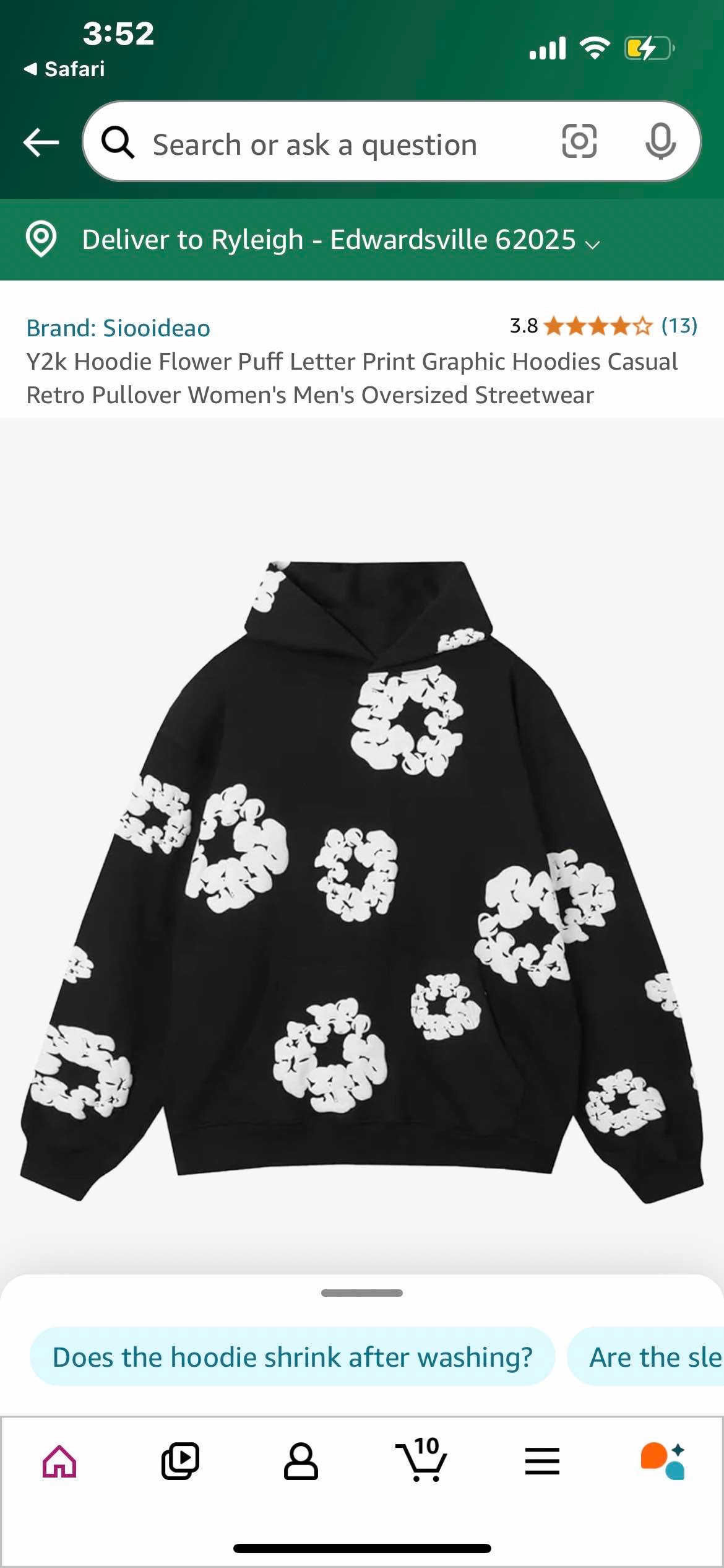 Y2k Hoodie Flower Puff Letter Print Graphic Hoodies Casual Retro Pullover