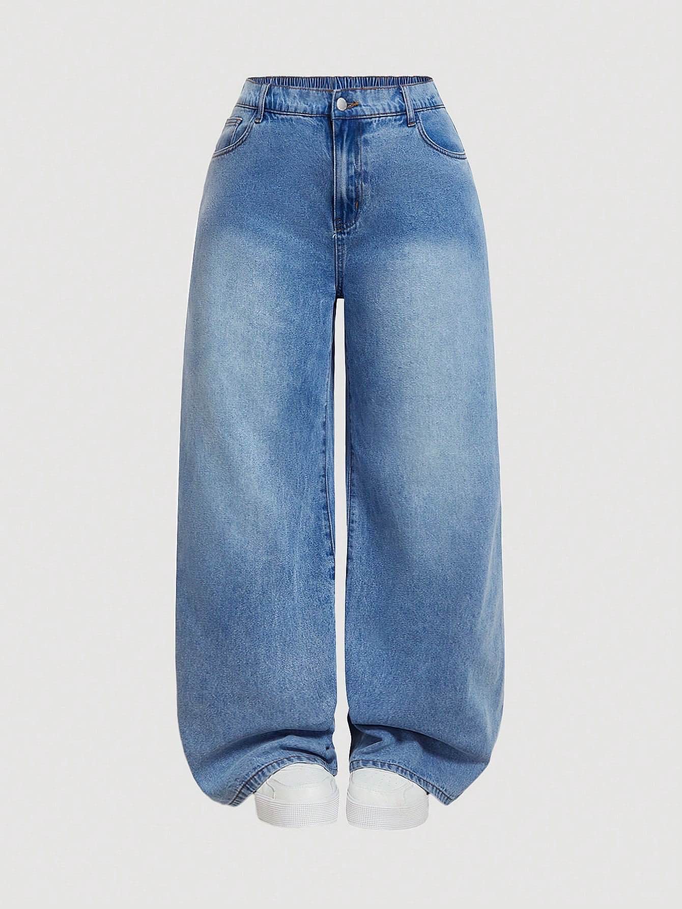SHEIN MOD Plus Size Solid Color Patch Pocket Casual Versatile Loose Wide Leg Baggy Jeans, Low Rise Baggy Jeans, Y2k Jeans, Christmas Pants