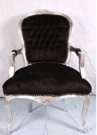 Details about LOUIS XV ARM CHAIR FRENCH STYLE CHAIR VINTAGE FURNITURE BLACK VELVET silver wood