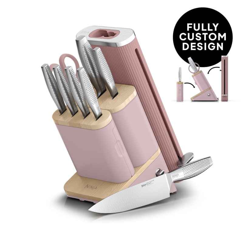 Ninja NeverDull Pro 10-Piece Kitchen Knife Set & Steak Knives, Chai Pink