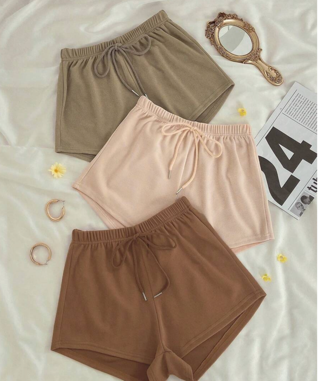 3pcs Solid Knot Front Lounge Shorts | SHEIN USA