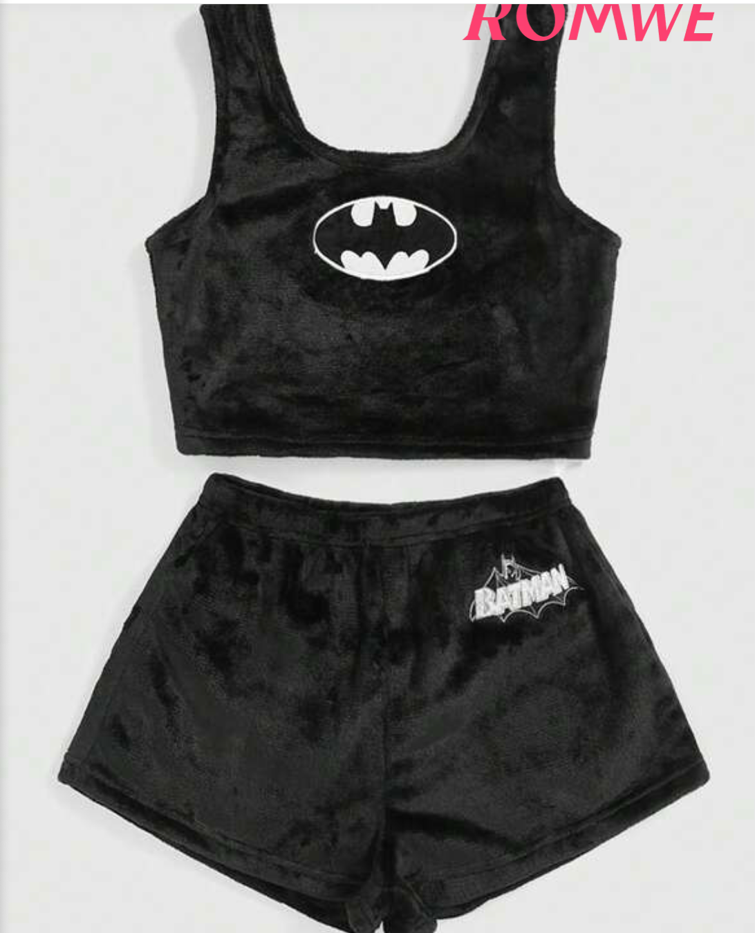 Batman X ROMWE Letter Embroidery Flannel Tank Top & Shorts PJ Set | SHEIN USA