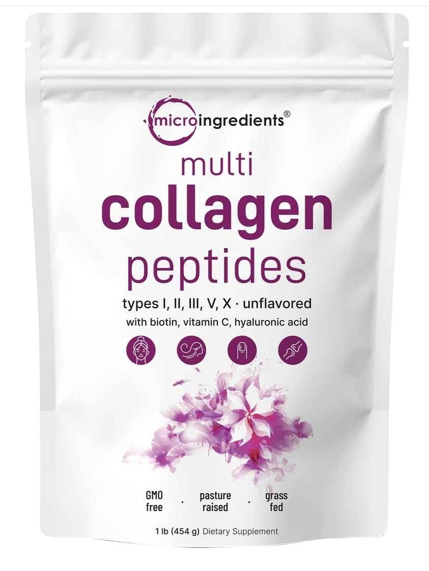 Micro Ingredients Multi Collagen Peptides Powder - Hydrolyzed Protein Peptides (Type I,II,III,V,X) with Hyaluronic Acid, Biotin & Vitamin C Unflavored
