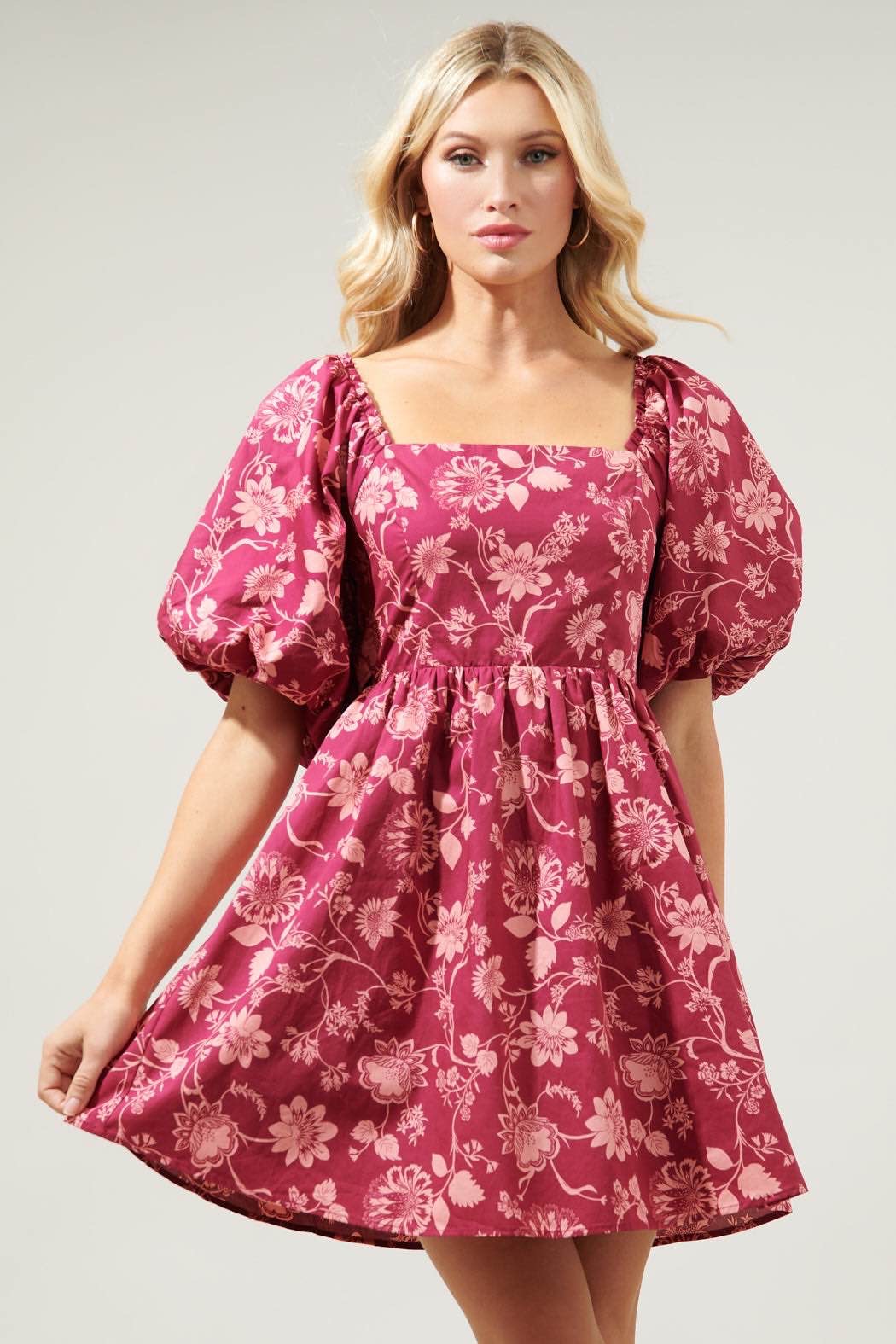 Mulberry Floral Marion Puff Sleeve Babydoll Mini Dress
