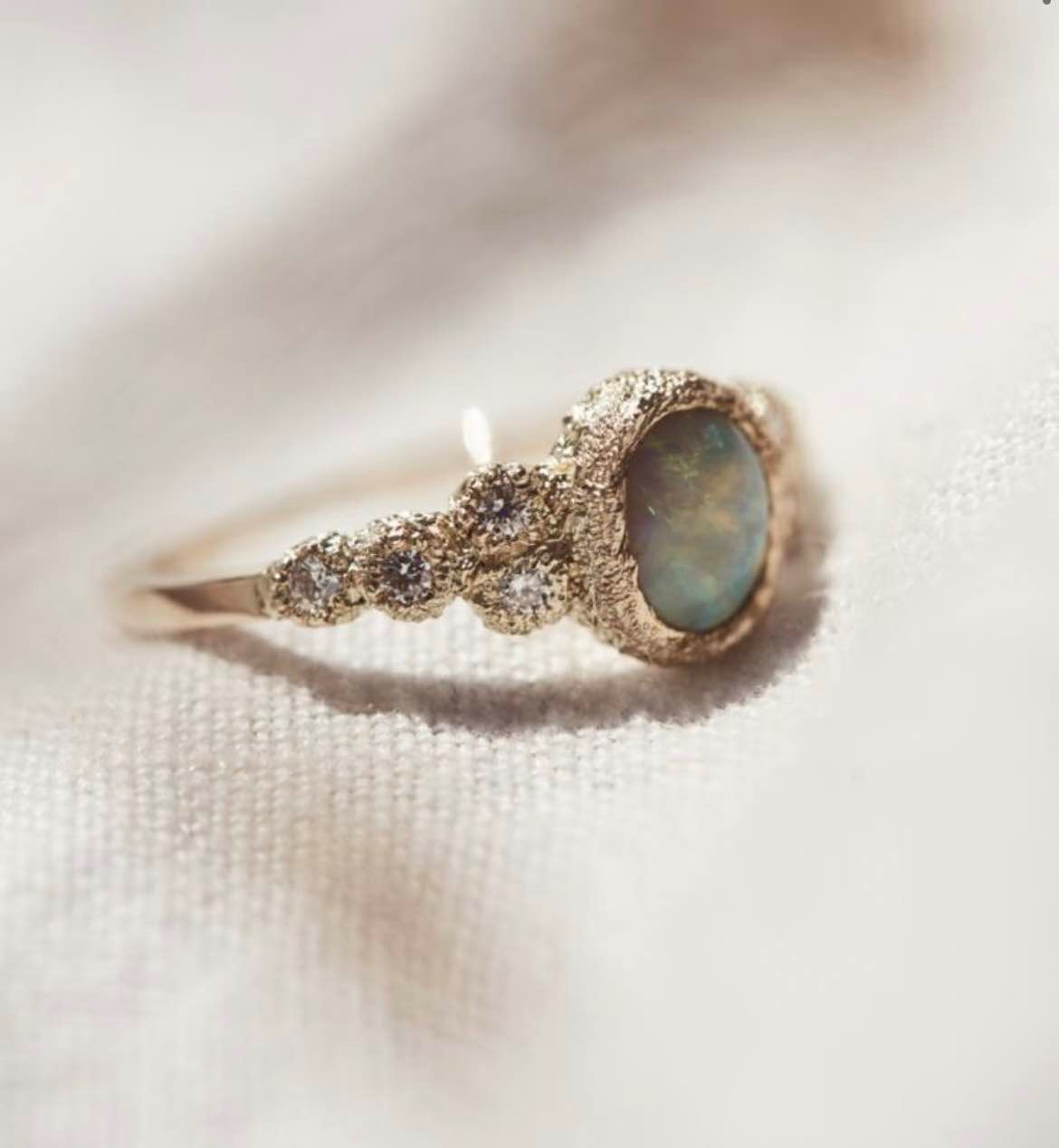 Meteorite Ring - Solid Black Opal