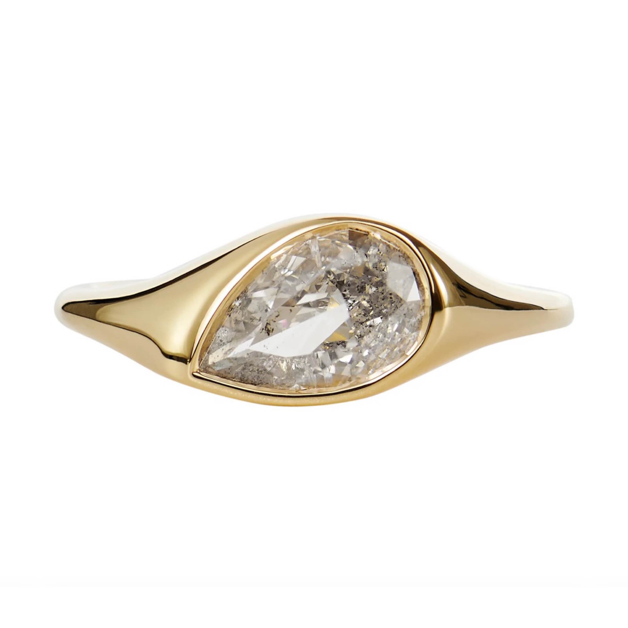 Elation OOAK Salt & Pepper Pear Cut Diamond Signet Ring