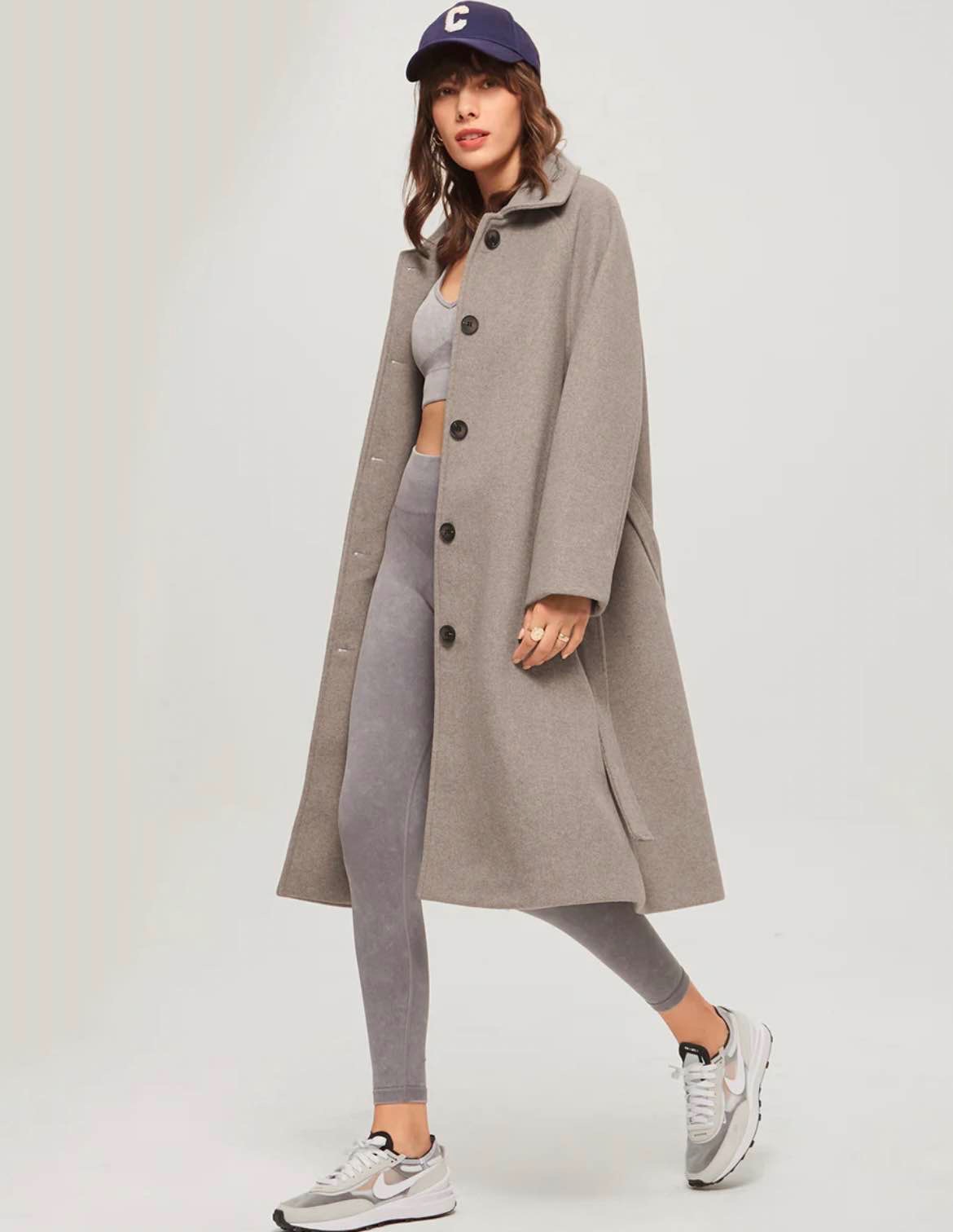 Brushed Wool Belted Long Overcoat
