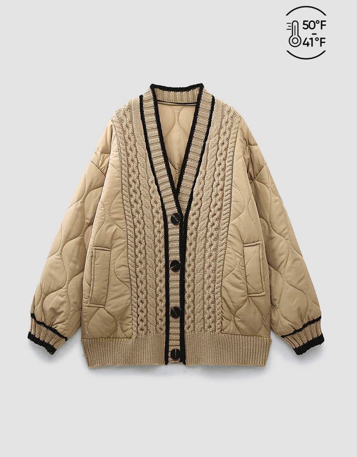 Braided Quilted Winter Cardigan Coat