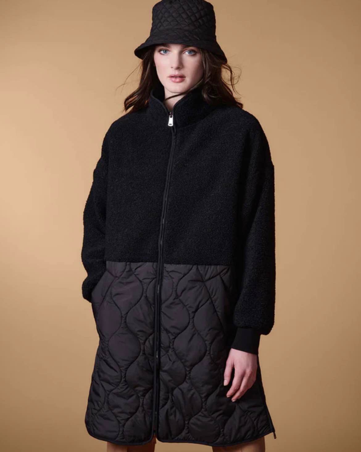 Long Combo Quilted Puffer Coat