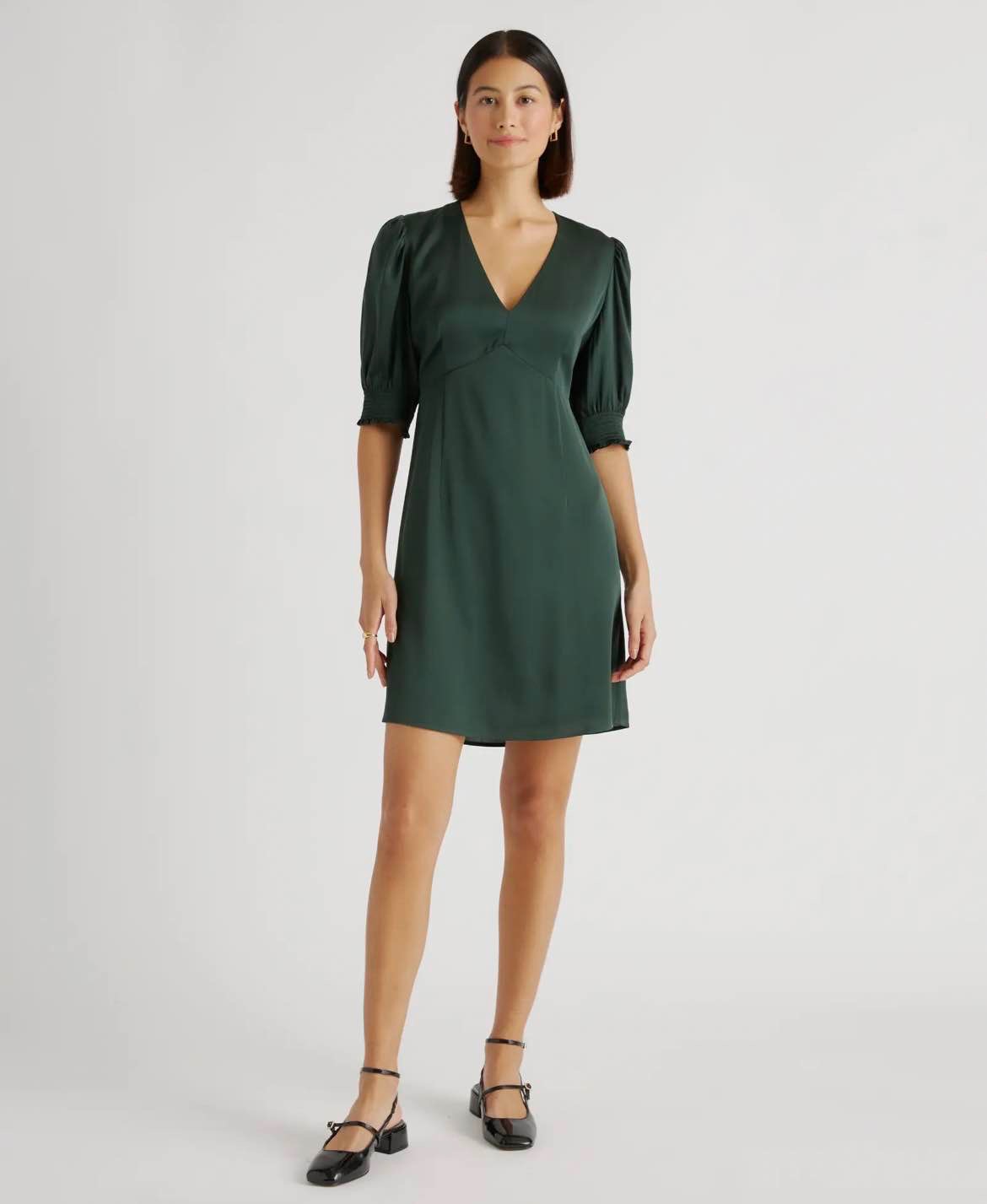 Washable Stretch Silk Puff Sleeve Mini Dress